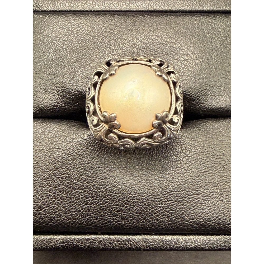 Vintage Sterling Silver Pearl Scroll Ring 8 Grams Size 9 J19
